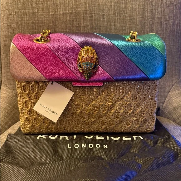 Kurt Geiger London Kensington Rainbow Raffia Crossbody Bag - Picture 1 of 7
